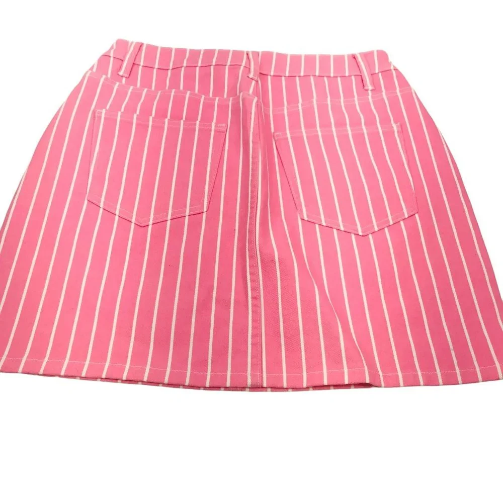 Victor Glemaud Women's Size 4 High Rise Mini Jean Skirt Pink Pinstripe NWOT - Picture 2 of 8